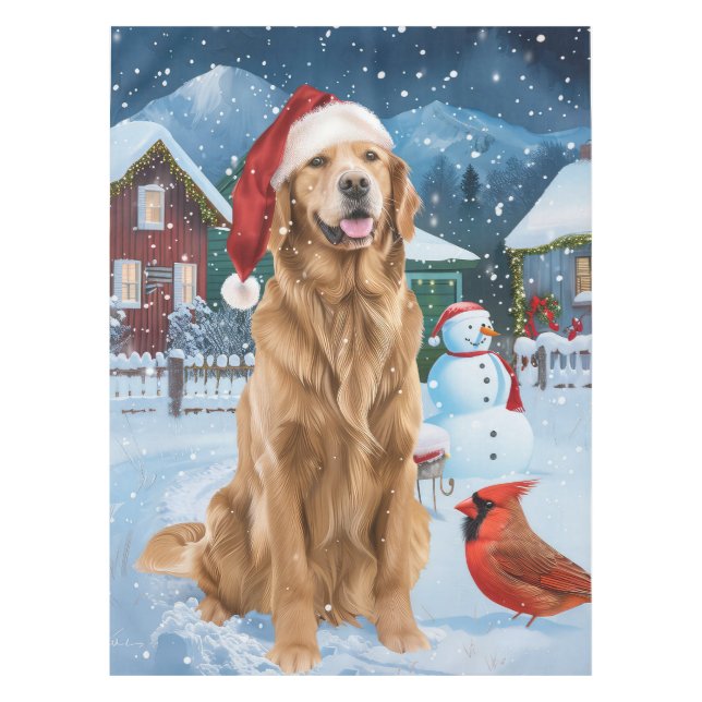 Golden Retriever Winter Wonderland Christmas Joy Tablecloth (Front)