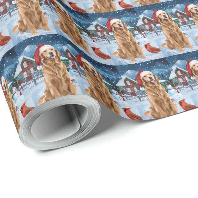 Golden Retriever Winter Wonderland Christmas Joy Wrapping Paper (Roll Corner)