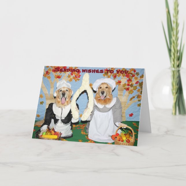Golden Retriever Wishbone Thanksgiving Card (Front)