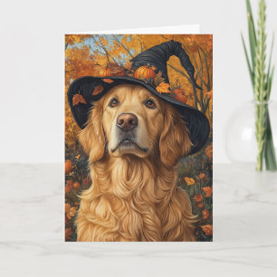 Golden Retriever Witch Halloween Holiday Card
