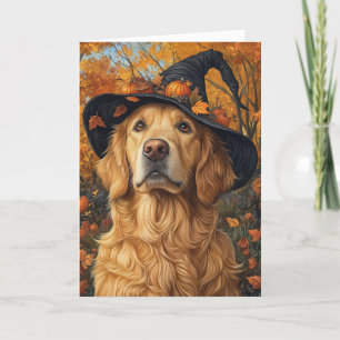 Golden Retriever Witch Halloween Holiday Card
