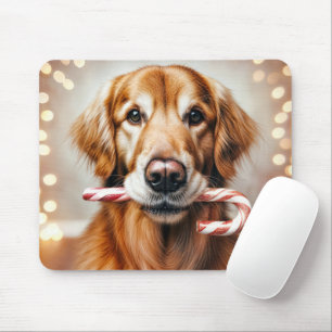 Golden Retriever With a Candy Cane Mouse Pad