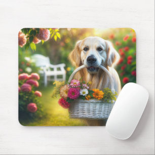 Golden Retriever With a Flower Basket Mouse Pad