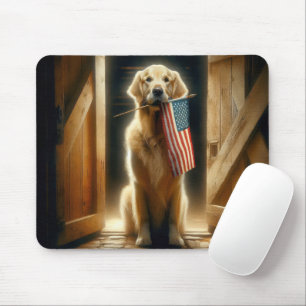 Golden Retriever With American Flag Mouse Pad