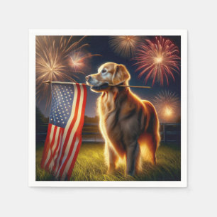 Golden Retriever With American Flag Napkin