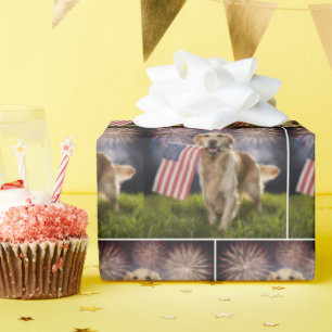 Golden Retriever With American Flag Wrapping Paper