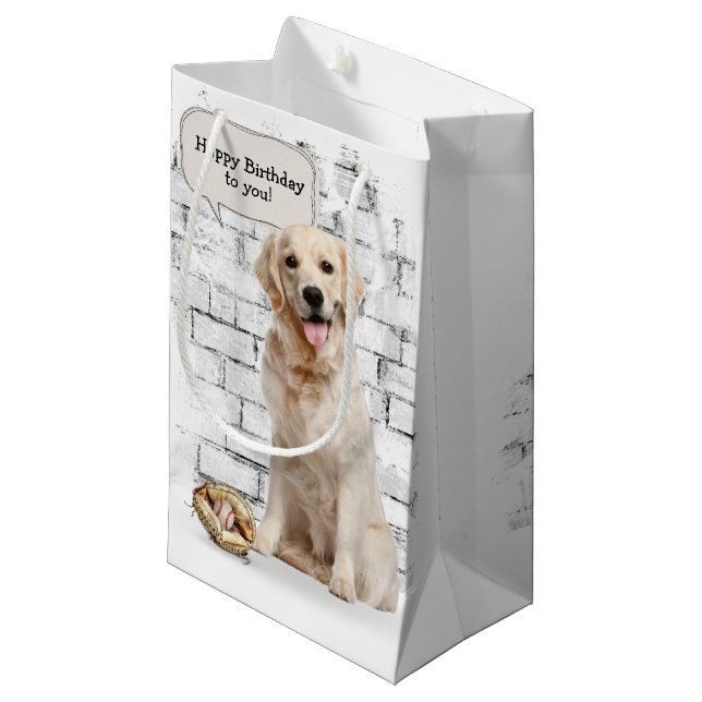 Golden Retriever with baseball and glove Small Gift Bag (Front Angled)
