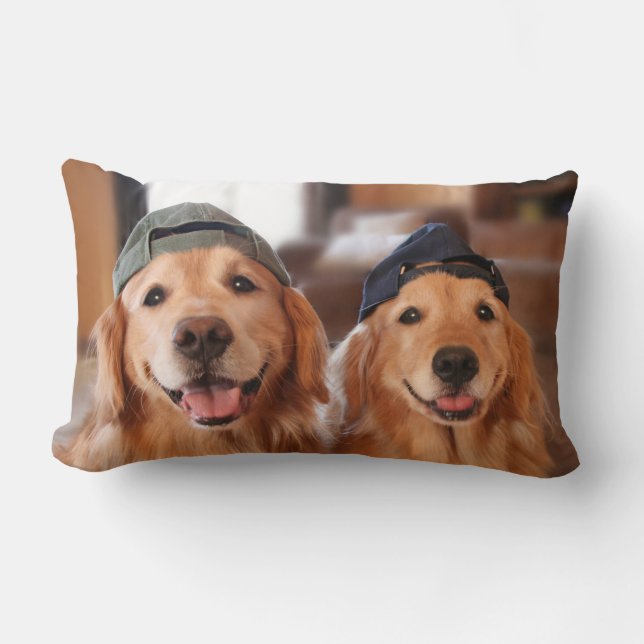 Golden Retriever With Baseball Cap Lumbar Cushion (Front)