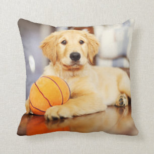 Golden Retriever With Basketball Toy Cushion