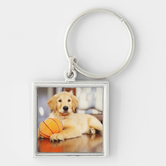 Golden Retriever With Basketball Toy Key Ring (Front)