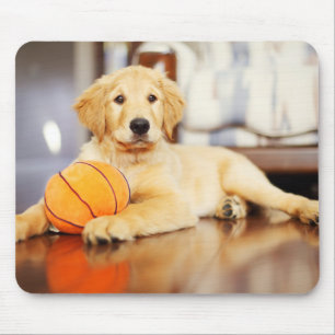 Golden Retriever With Basketball Toy Mouse Pad