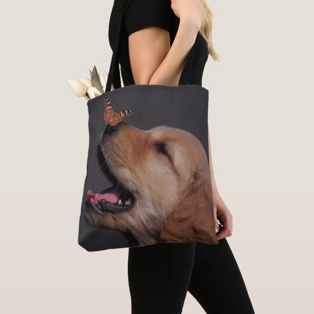 Golden Retriever With Butterfly On His Nose Tote Bag (Close Up)