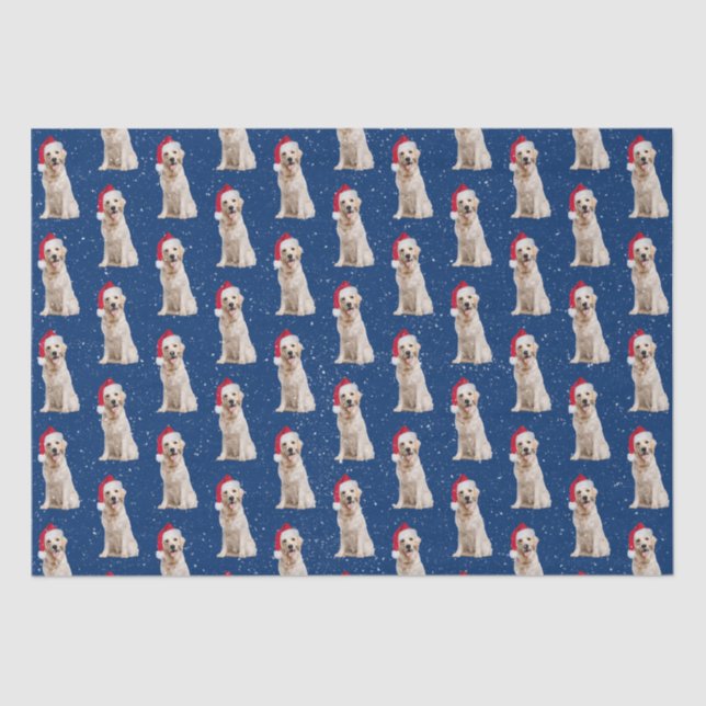 Golden Retriever with Christmas Cap Tissue Paper (Front)