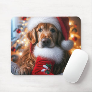 Golden Retriever With Christmas Stocking Mouse Pad