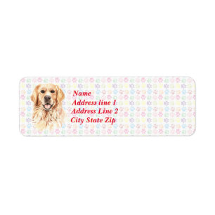 Golden Retriever With Colourful Paw Prints in Back Return Address Label