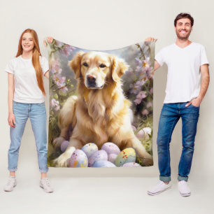 Golden Retriever with Easter Eggs Fleece Blanket