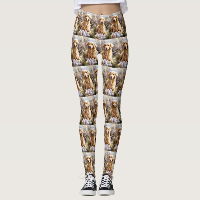 Golden Retriever with Easter Eggs Leggings (Front)