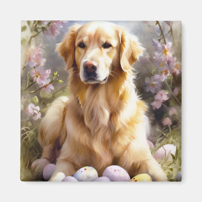 Golden Retriever with Easter Eggs Magnet (Front)