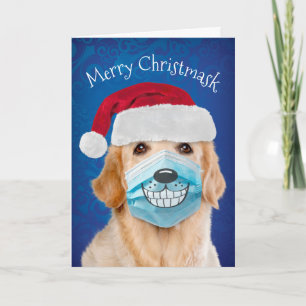 Golden Retriever With Facemask Merry Christmask Card