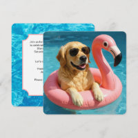 Golden Retriever With Flamingo Pool Party