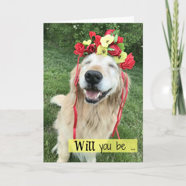 Golden Retriever With Flower Crown Bridesmaid Card (Front)