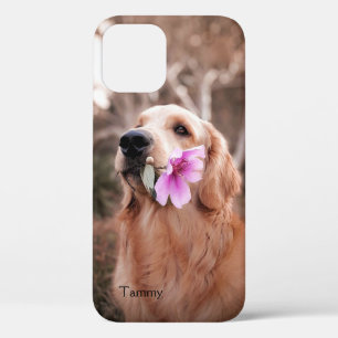 Golden Retriever with Flower Personalised iPhone 12 Case