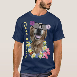 Golden Retriever with Flowered Sunglasses T-Shirt