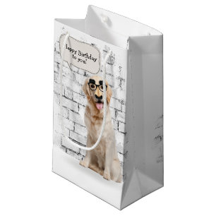 Golden Retriever with funny mask birthday Small Gift Bag
