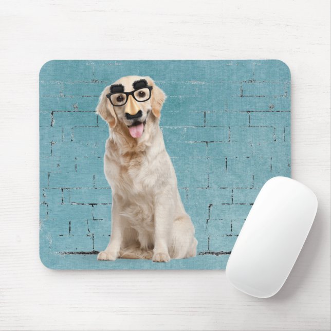 Golden Retriever with funny mask Mouse Pad (With Mouse)