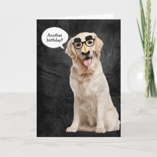 Golden Retriever with funny mask on leather Card (Front)