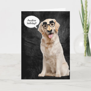 Golden Retriever with funny mask on leather Card