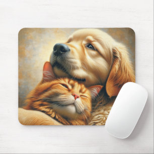 Golden Retriever With Ginger Cat Mouse Pad