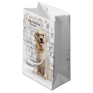 Golden Retriever with glasses birthday Small Gift Bag
