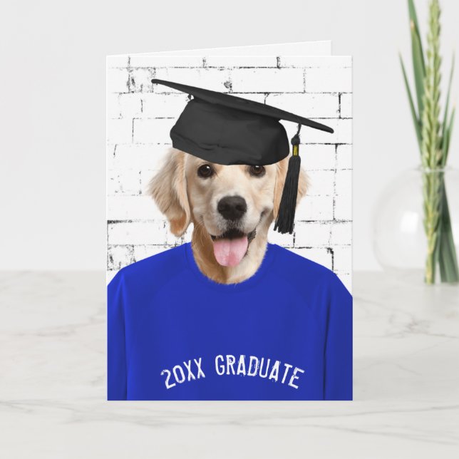 golden retriever with graduation cap card (Front)