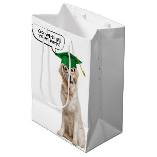 Golden Retriever with Green Cap and Glasses  Medium Gift Bag