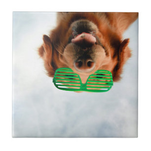 Golden Retriever With Green Sunglasses Ceramic Tile