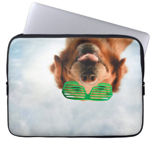 Golden Retriever With Green Sunglasses Laptop Sleeve