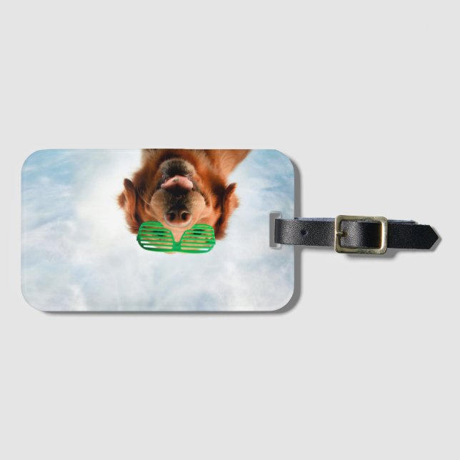 Golden Retriever With Green Sunglasses Luggage Tag (Front Horizontal)