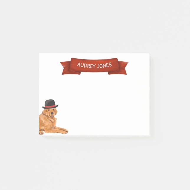 Golden Retriever with Hat Painting Post-it Notes (Front)