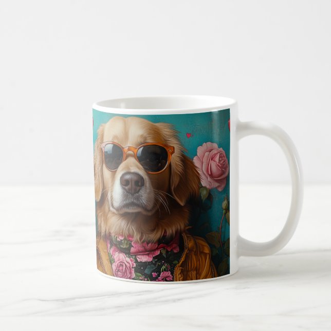 Golden Retriever With Heart Roses Valentine's Day Coffee Mug (Right)