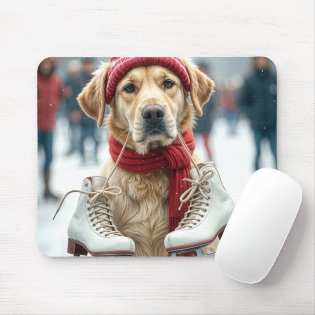 Golden Retriever With Ice Skates Mouse Pad (With Mouse)