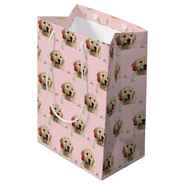 Golden Retriever with kisses and rose Medium Gift Bag (Back Angled)