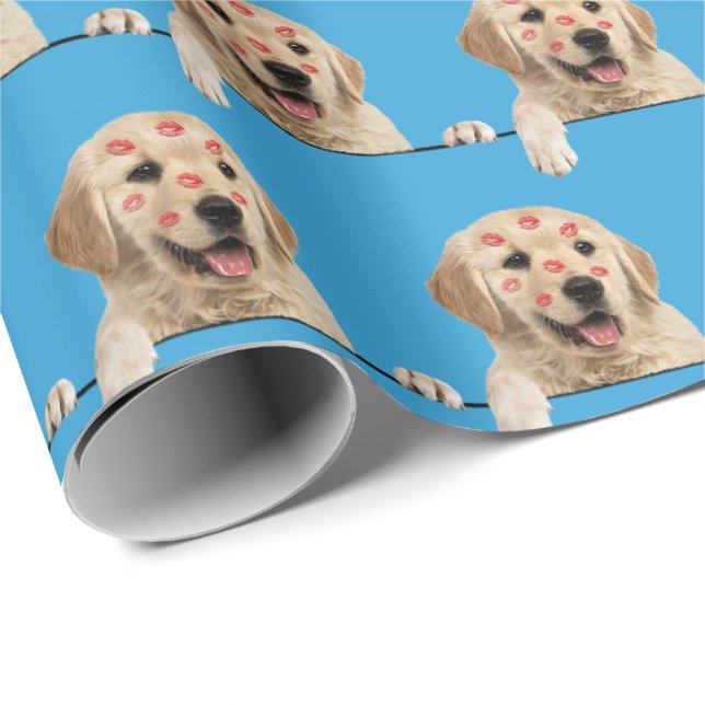 Golden Retriever with Lipstick Kisses   Wrapping Paper (Roll Corner)