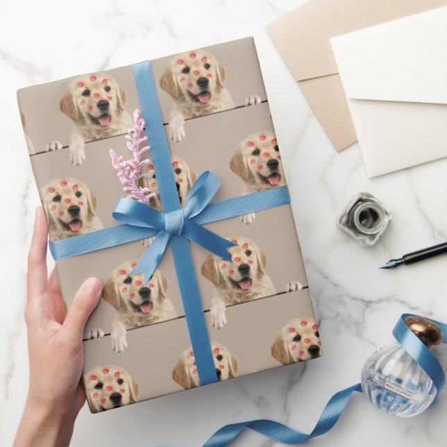 Golden Retriever with Lipstick Kisses  Wrapping Paper (Gifting)