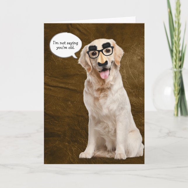 Golden Retriever with mask on leather Card (Front)
