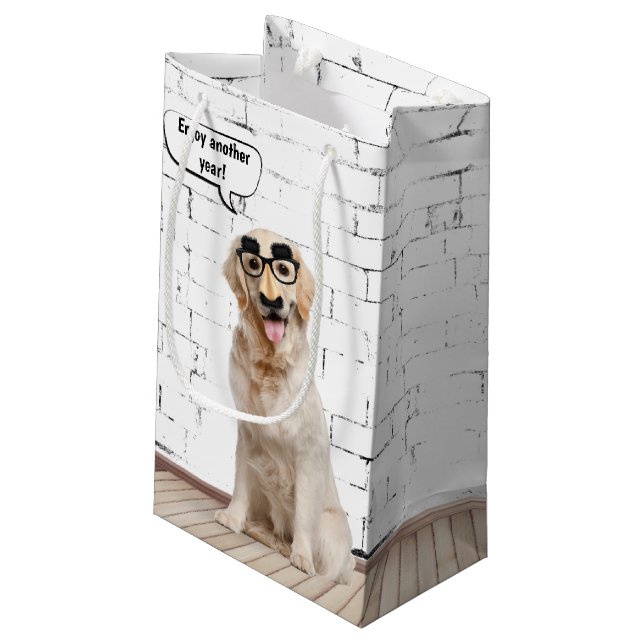 Golden Retriever with Moustache Mask Small Gift Bag (Back Angled)