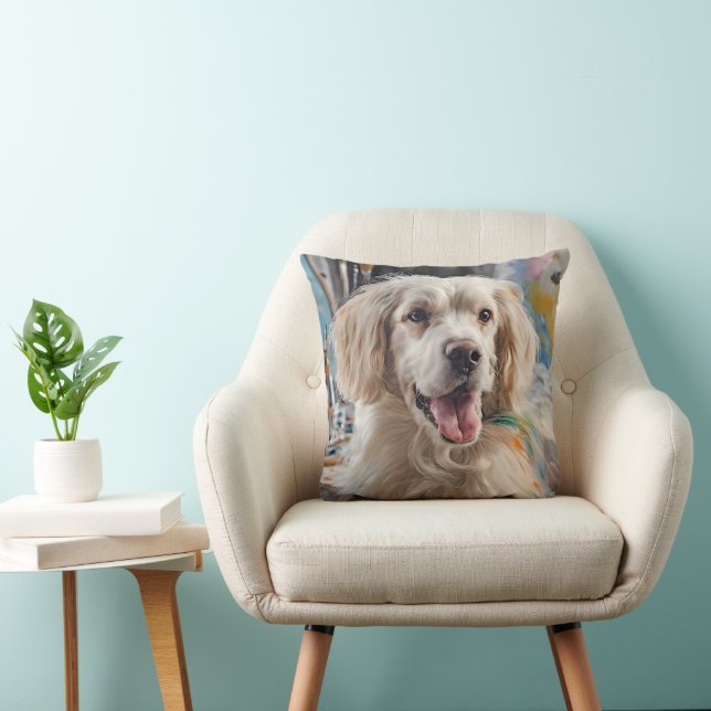 Golden Retriever With Paint Stains Cushion (Chair)