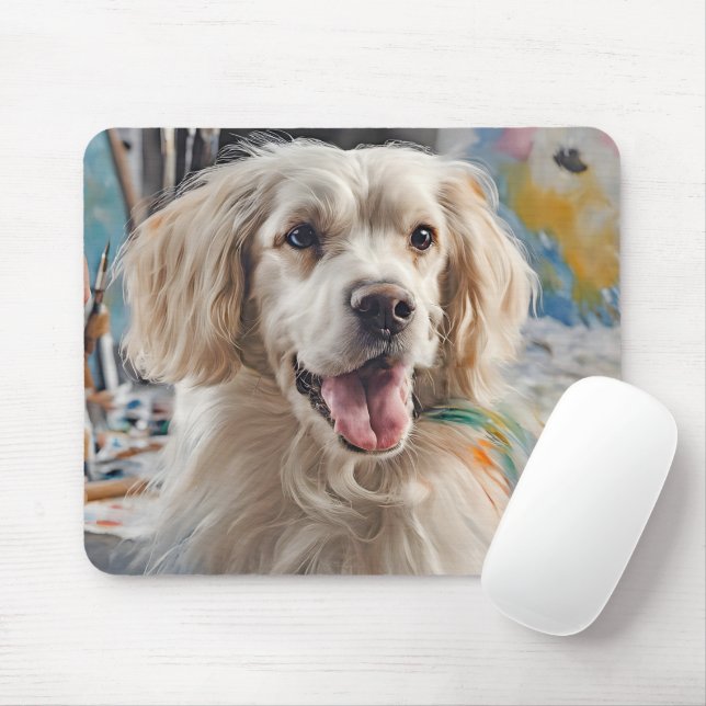 Golden Retriever With Paint Stains Mouse Pad (With Mouse)