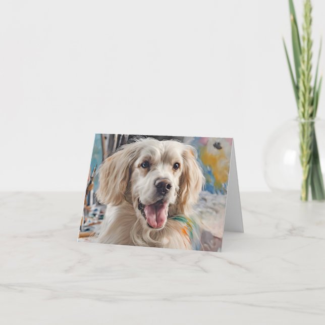 Golden Retriever With Paint Stains Note Card (Front)