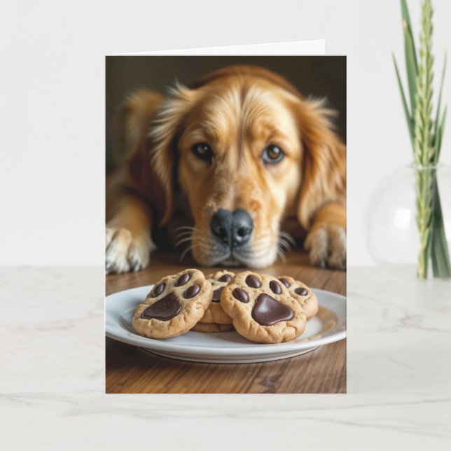 Golden Retriever With Pawprint Cookies Card (Front)